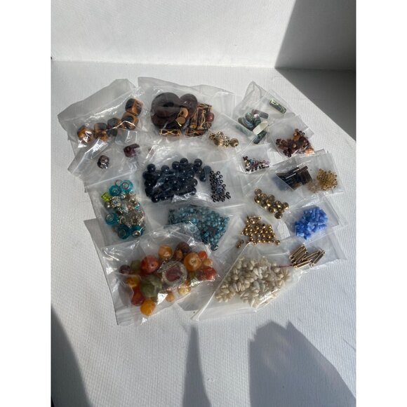 Mixed bead Lot Multiple Colors, Sizes, Stone, Acrylic, Ceramic, Wood, Metal, Gla - Picture 7 of 8